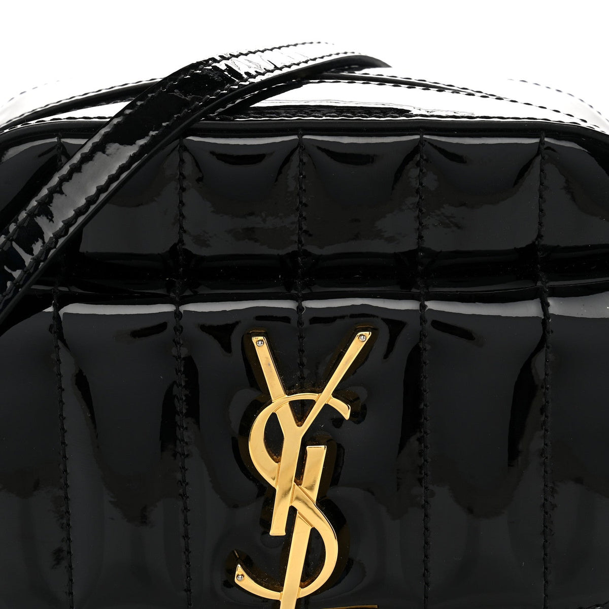 Patent Matelasse Monogram Toy Vicky Camera Bag Black