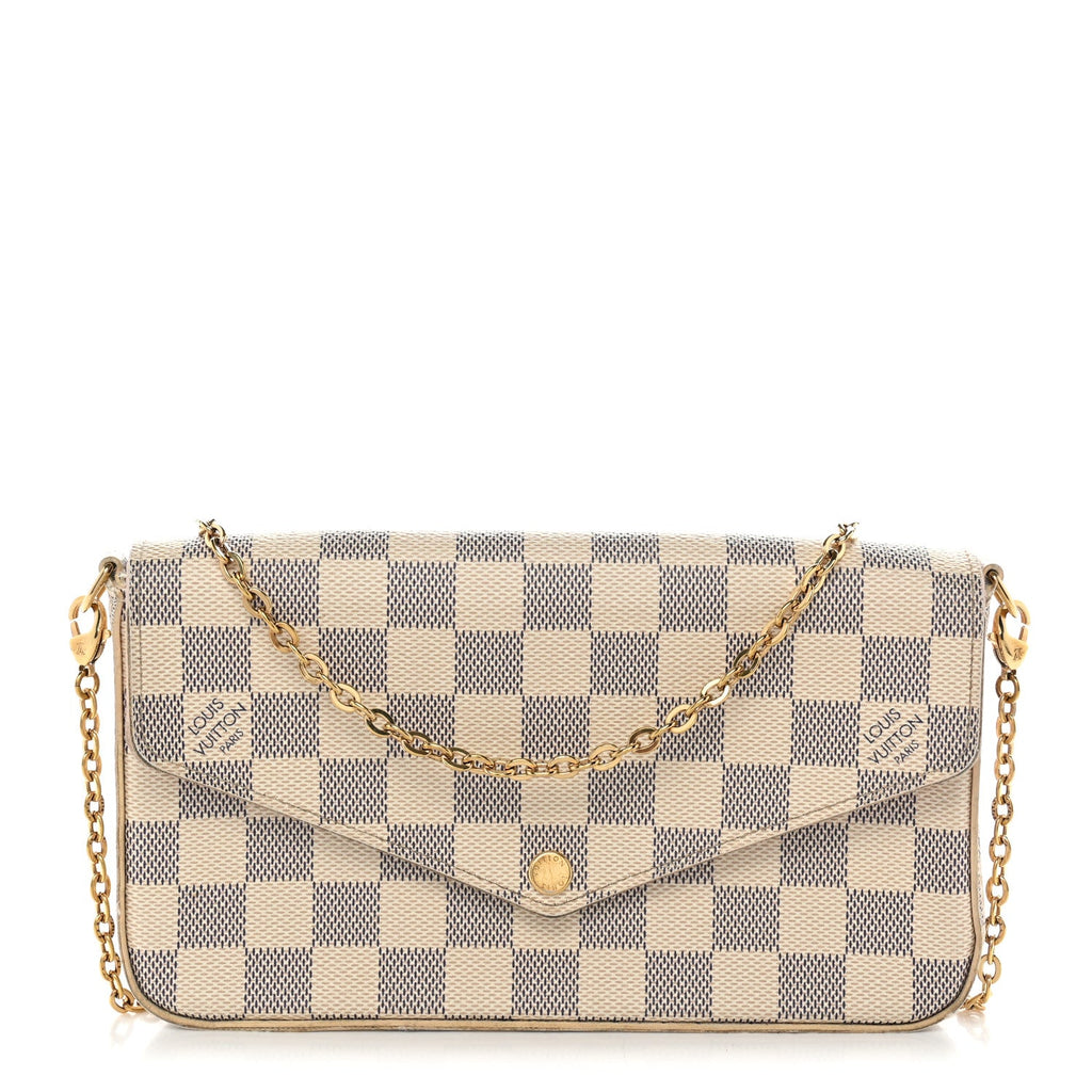 Damier Azur Pochette Felicie Chain Wallet Rose Ballerine