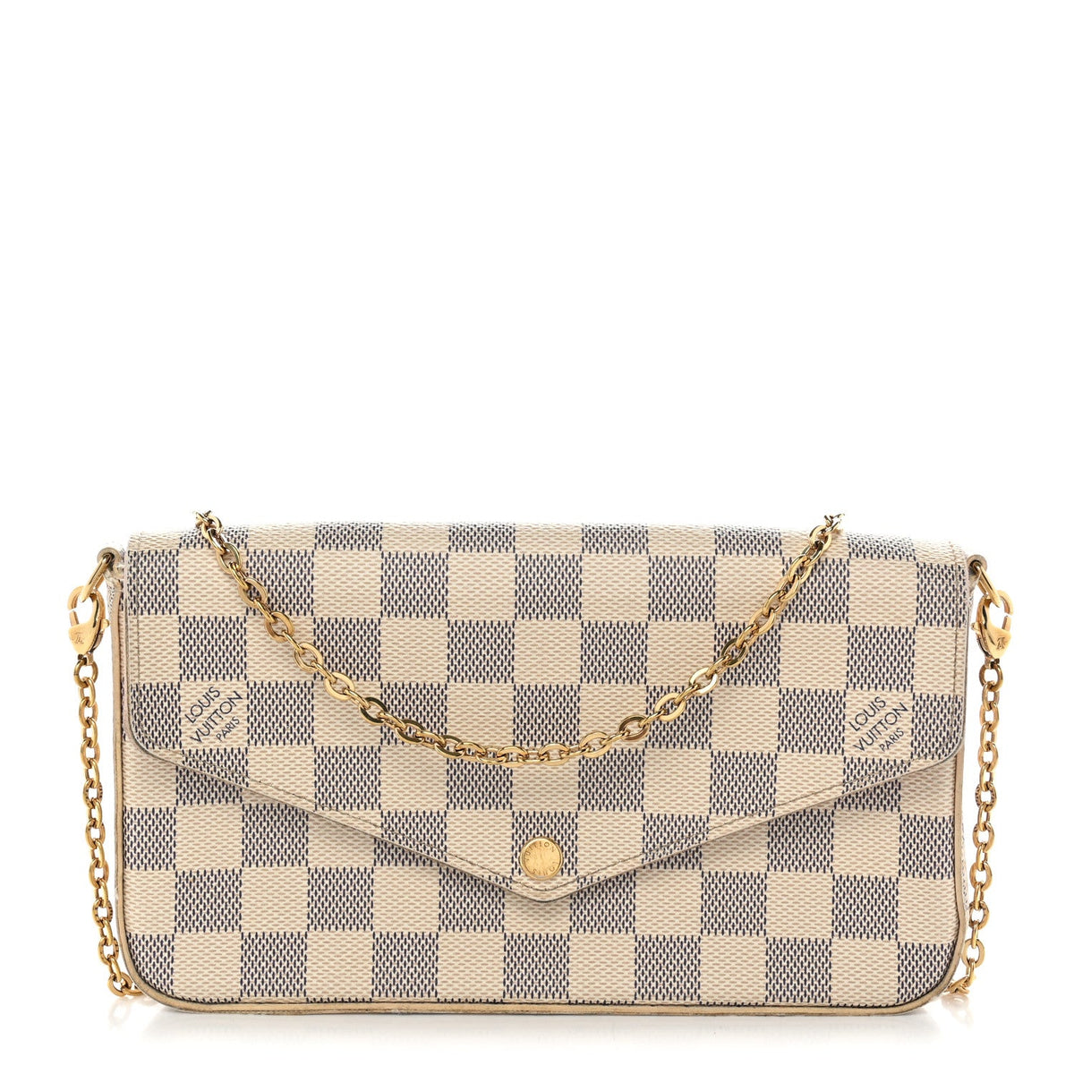 Damier Azur Pochette Felicie Chain Wallet Rose Ballerine