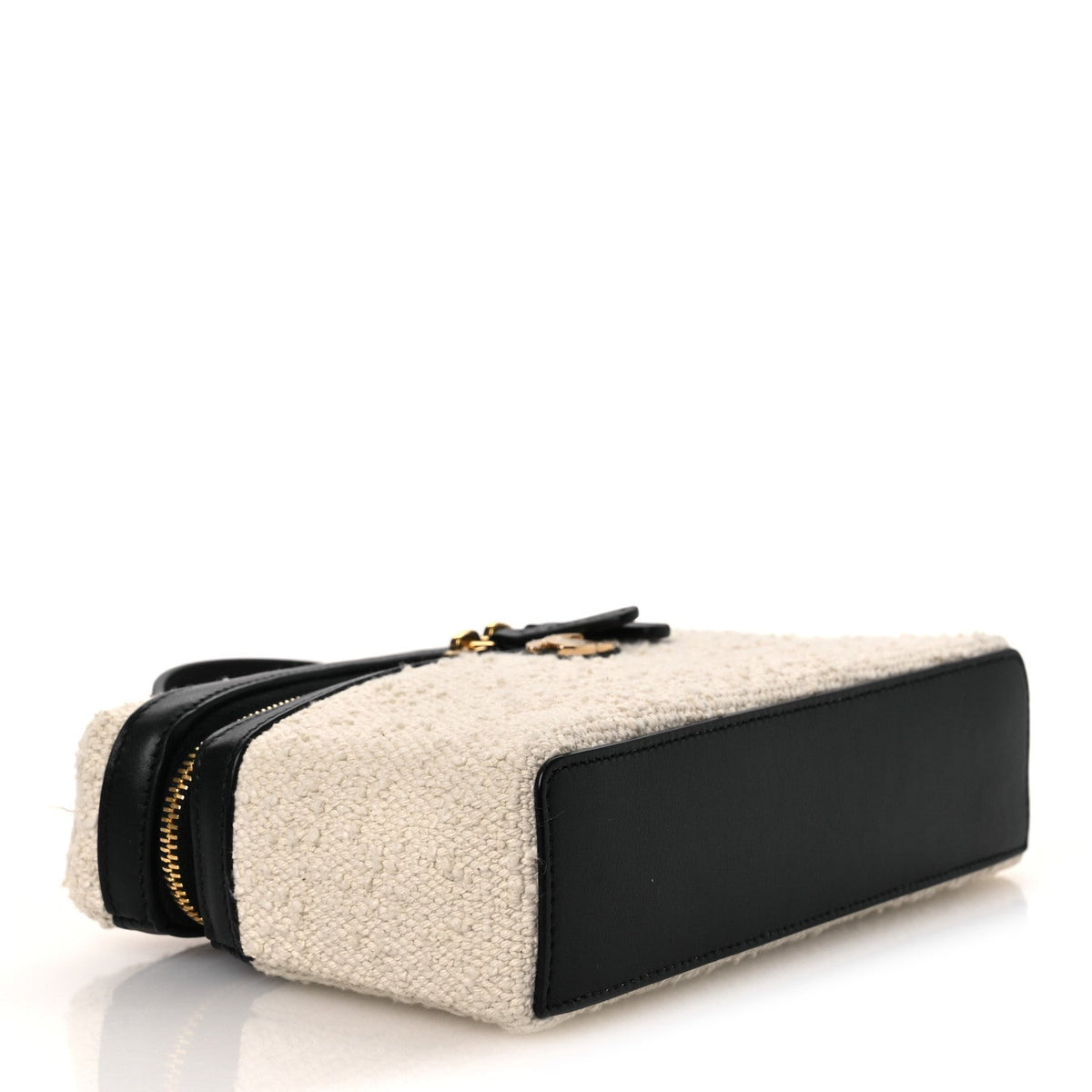 Boucle Calfskin Top Handle Slim Vanity Case With Chain Ecru Black
