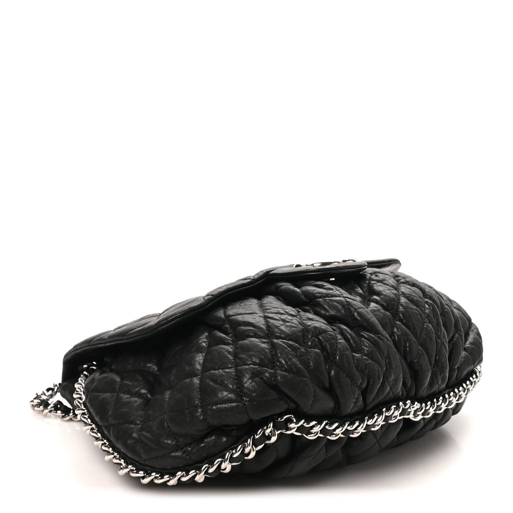 Washed Lambskin Quilted Large Chain Around Messenger Black