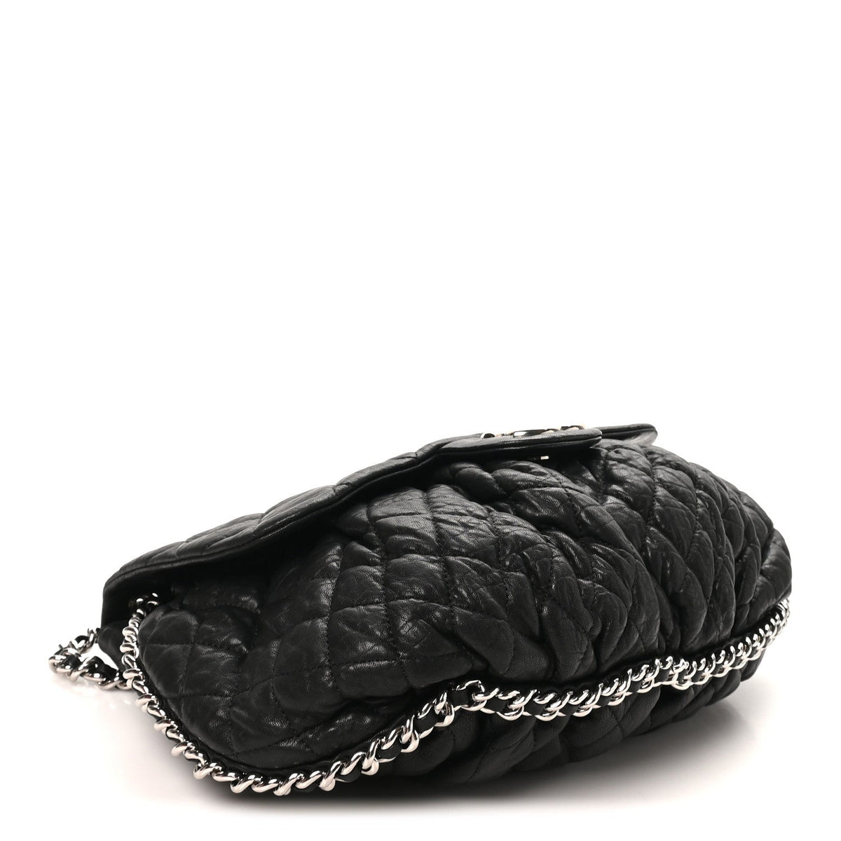 Washed Lambskin Quilted Large Chain Around Messenger Black
