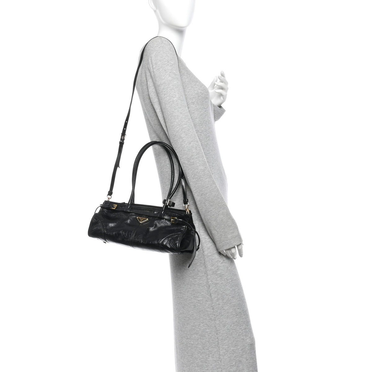 Glossy Calfskin Triangle Medium Bonnie Shoulder Bag Black