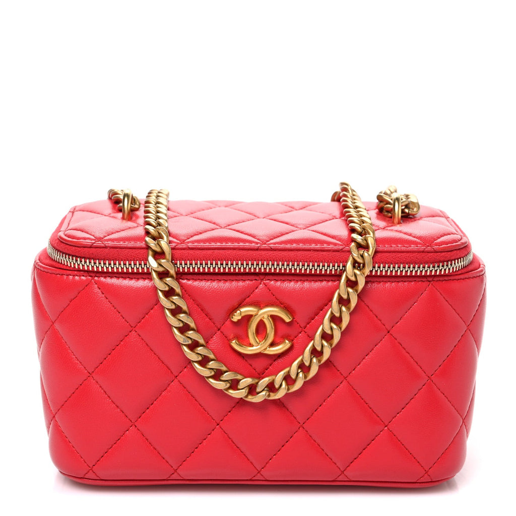Caviar Quilted Sweetheart Vanity Case Dark Red