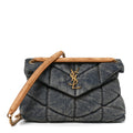 Denim Quilted Small Loulou Puffer Monogram Chain Satchel Blue Cinnamon