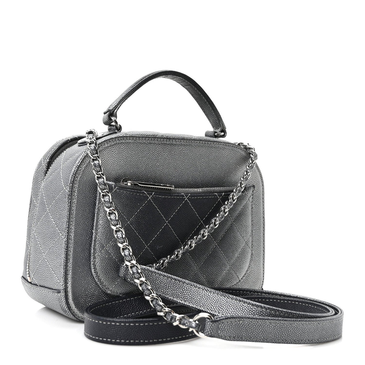 Metallic Caviar Small Coco Curve Vanity Bag Navy Blue Silver