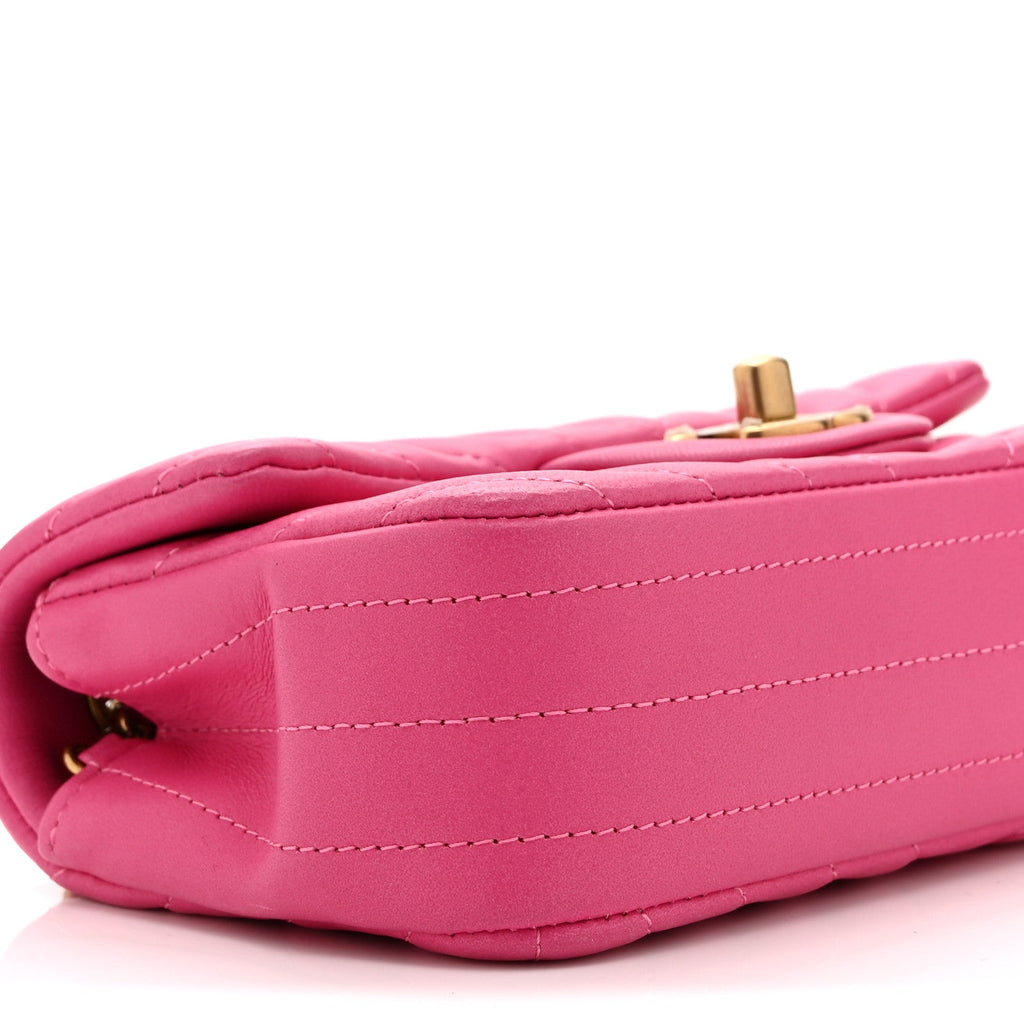 Lambskin Chevron Quilted Mini Rectangular Flap Pink