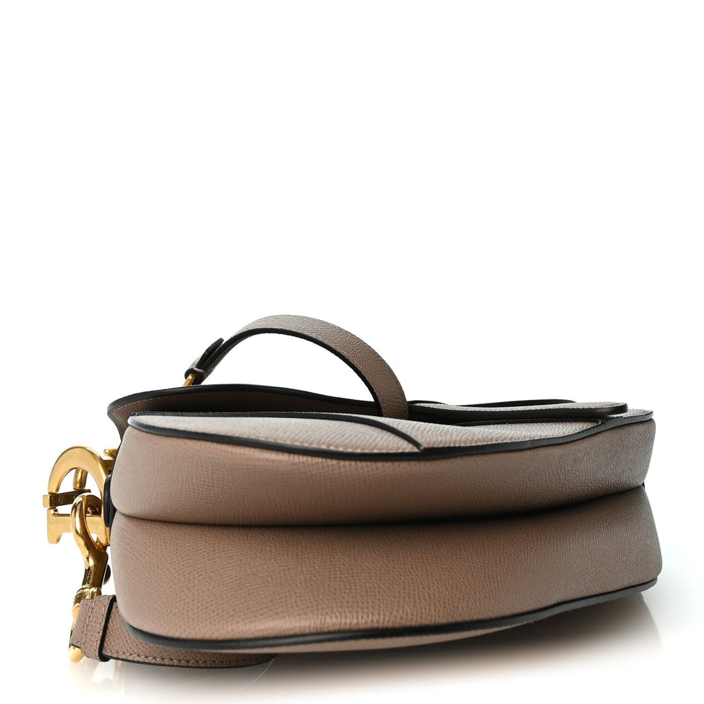Grained Calfskin Saddle Bag With Strap Warm Taupe