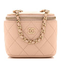 Caviar Quilted Mini Vanity Case With Chain Light Beige