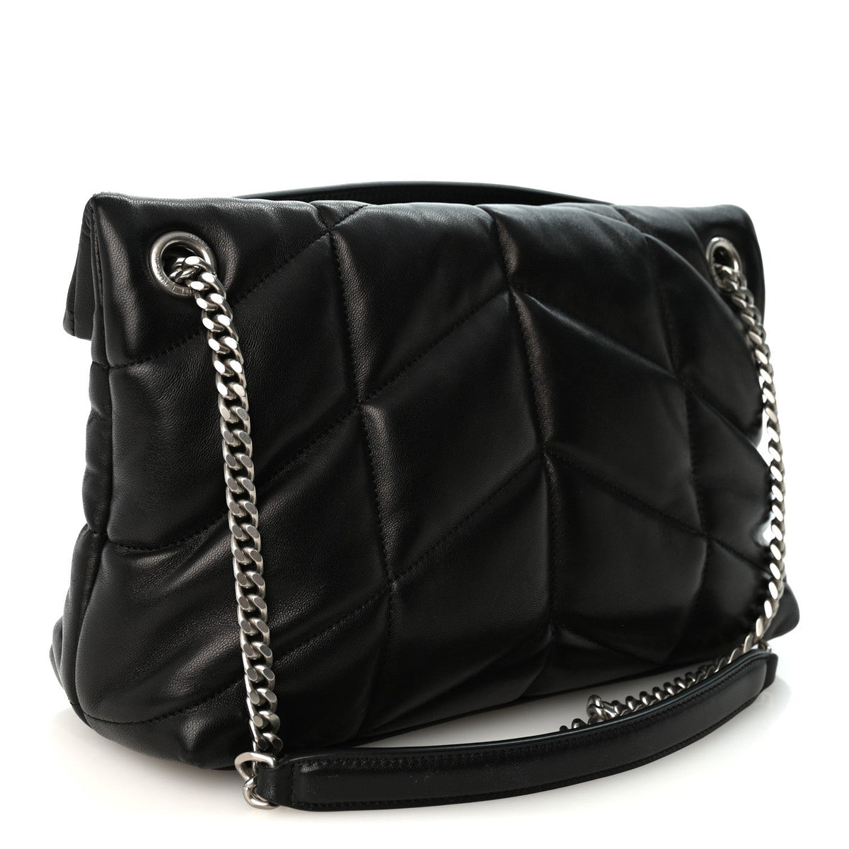 Lambskin Quilted Small Loulou Puffer Monogram Chain Satchel Black