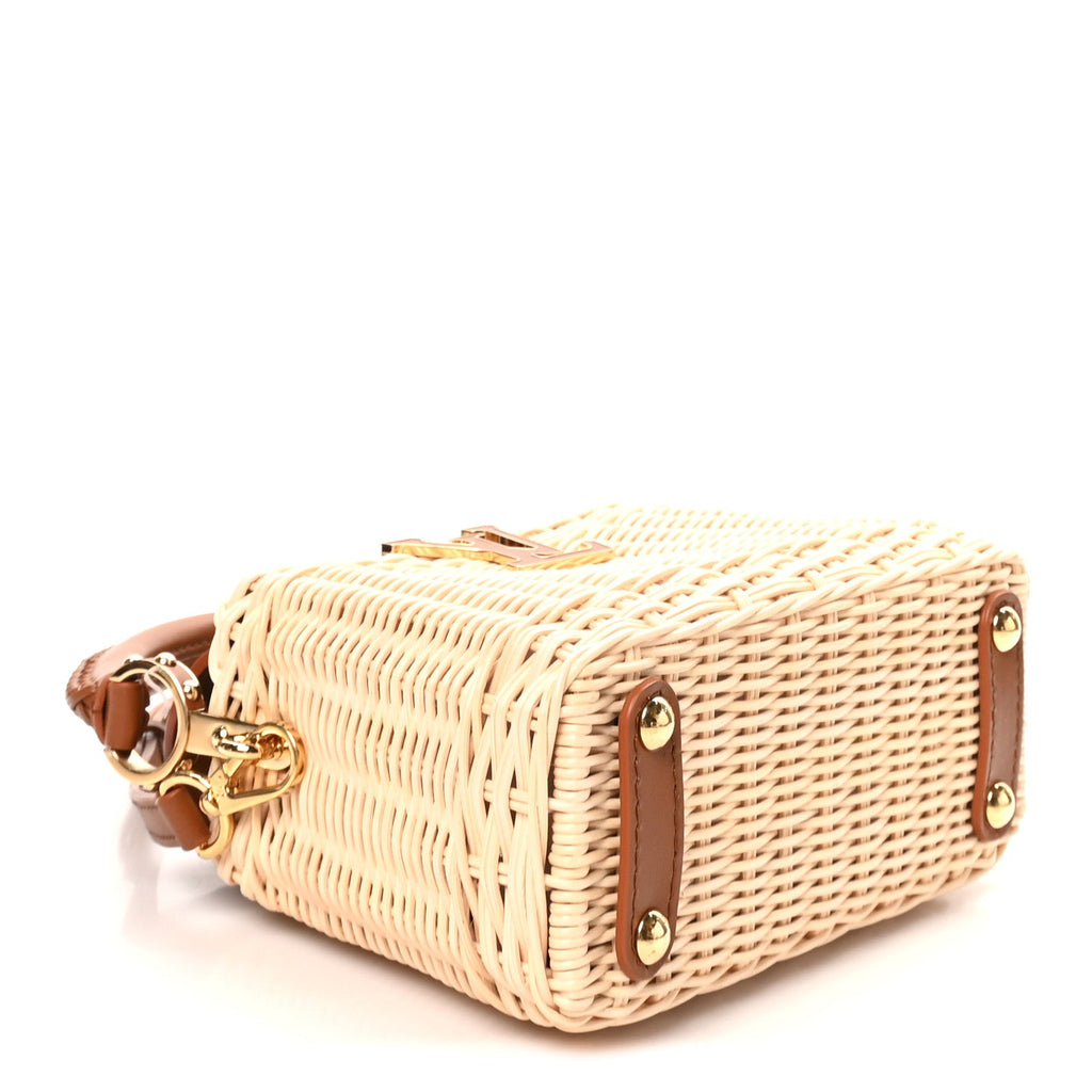 Rattan Calfskin Capucines Mini Brown