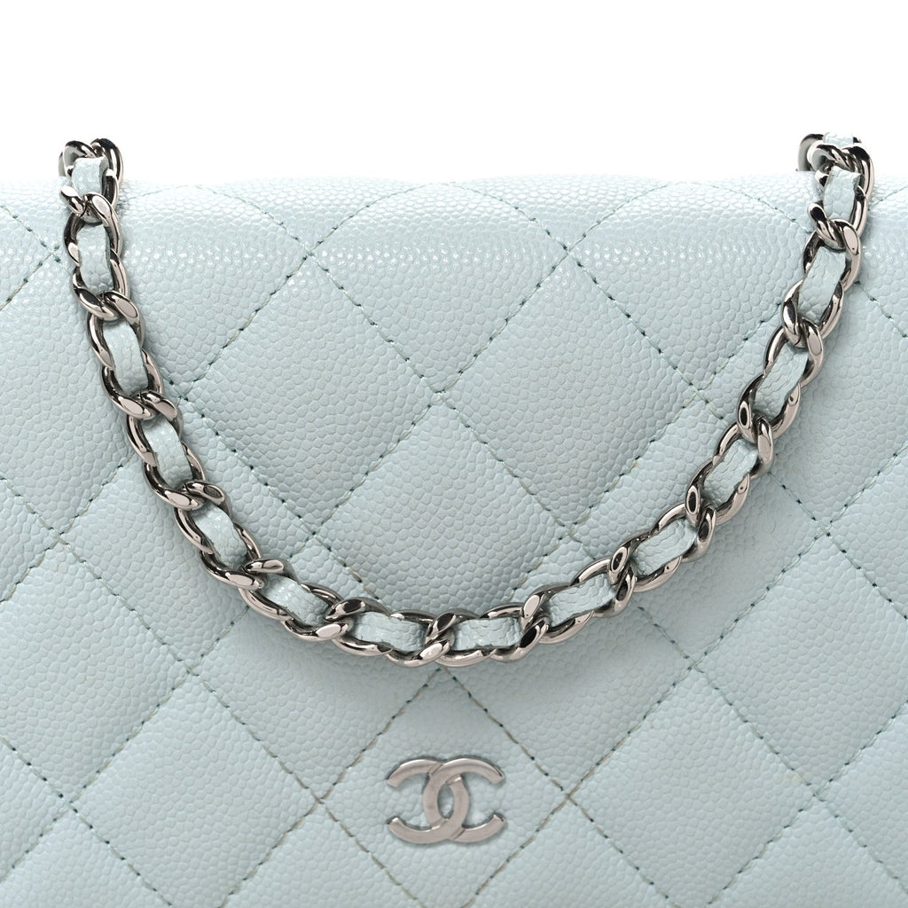 Caviar Quilted Wallet on Chain WOC Light Blue