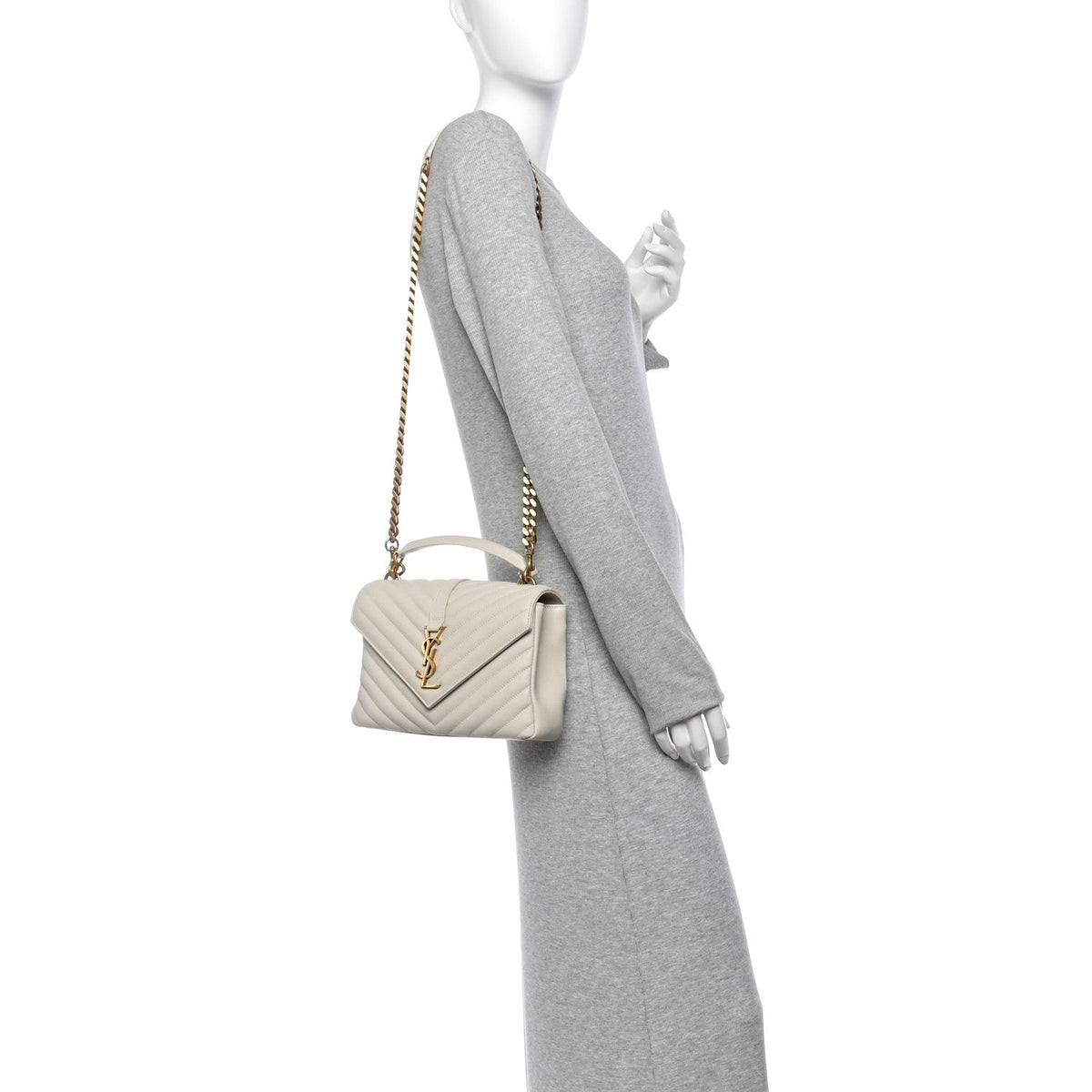 Sheepskin Matelasse Chevron Monogram Medium College Bag Crema Soft