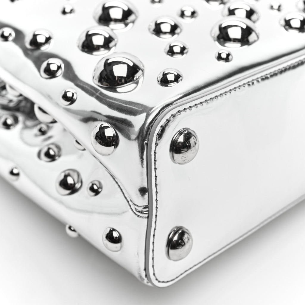 LV X YK Metallic Taurillon Brass Metal Dots Capucines BB Silver