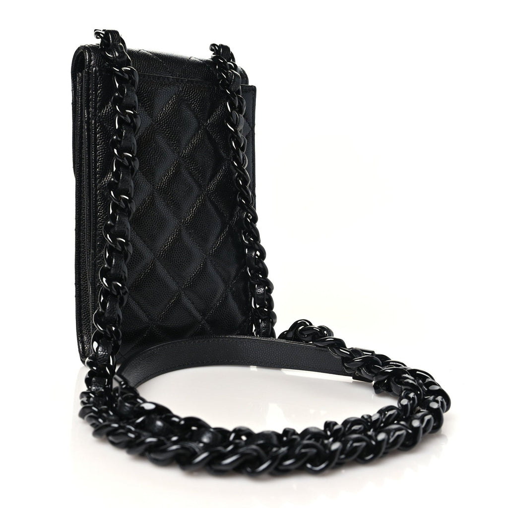 Caviar Quilted My Everything Clutch With Chain Black
