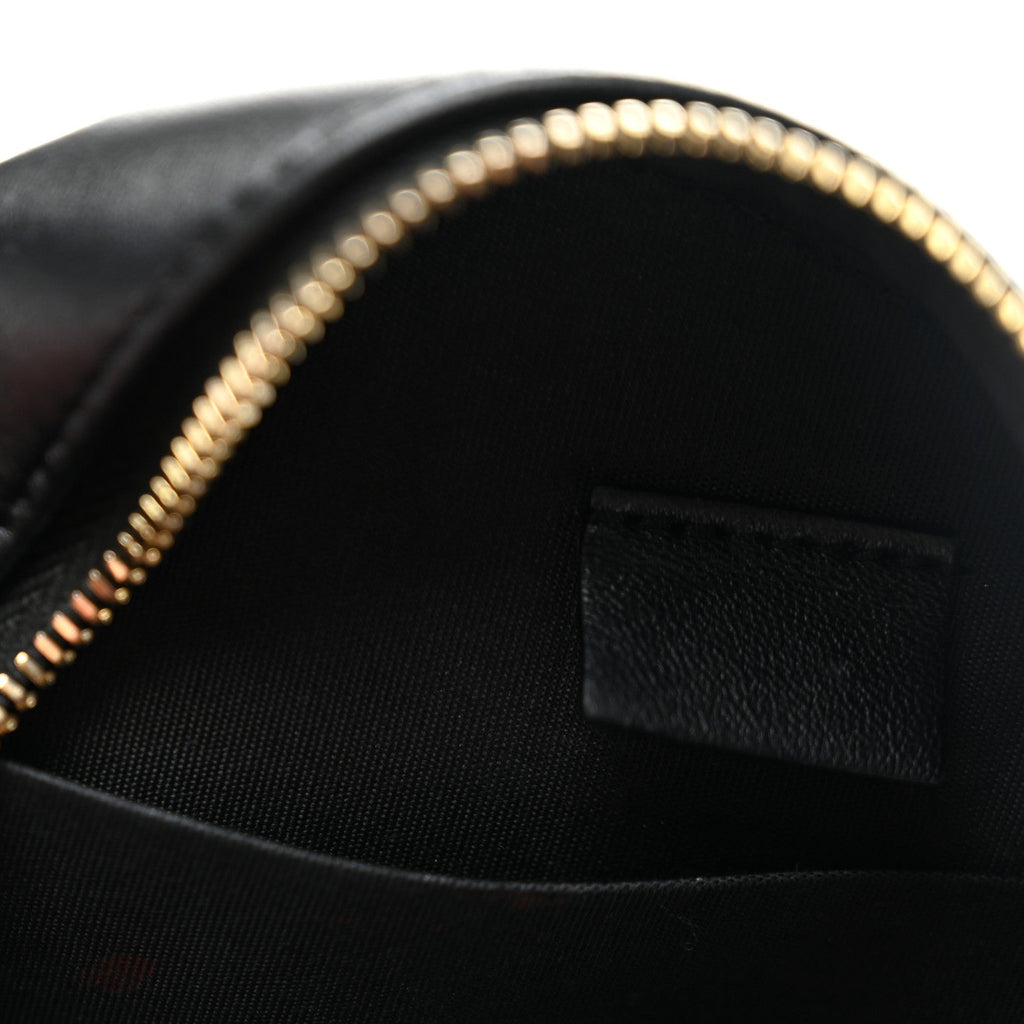 Lambskin Quilted Zirconium Round Clutch With Chain Black