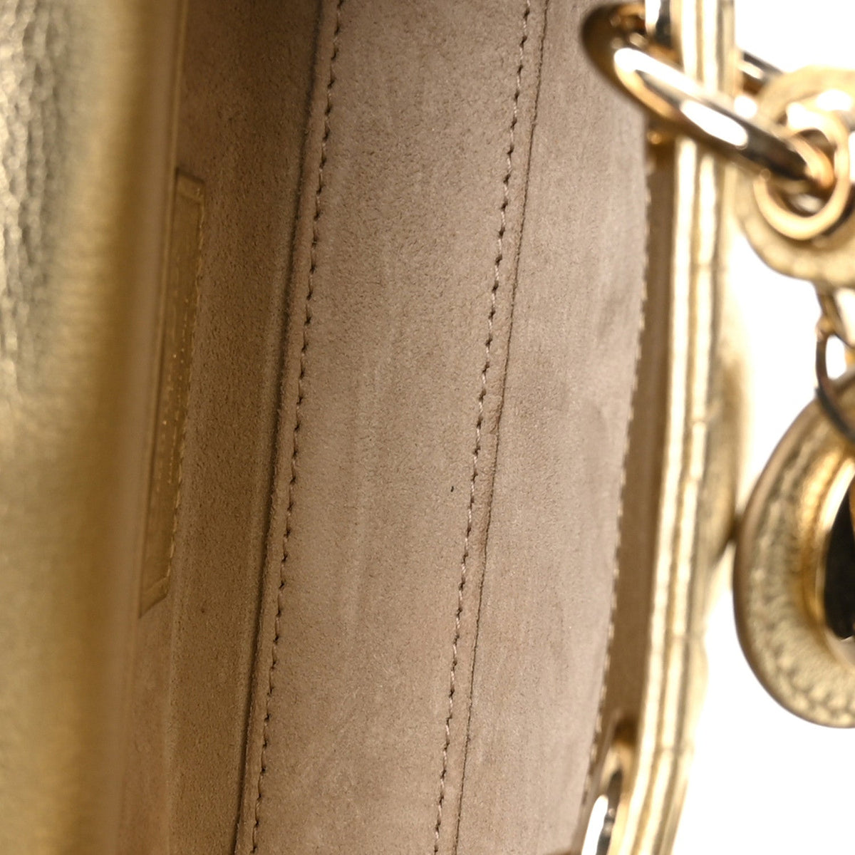 Metallic Lambskin Cannage Micro Lady D-Joy Gold