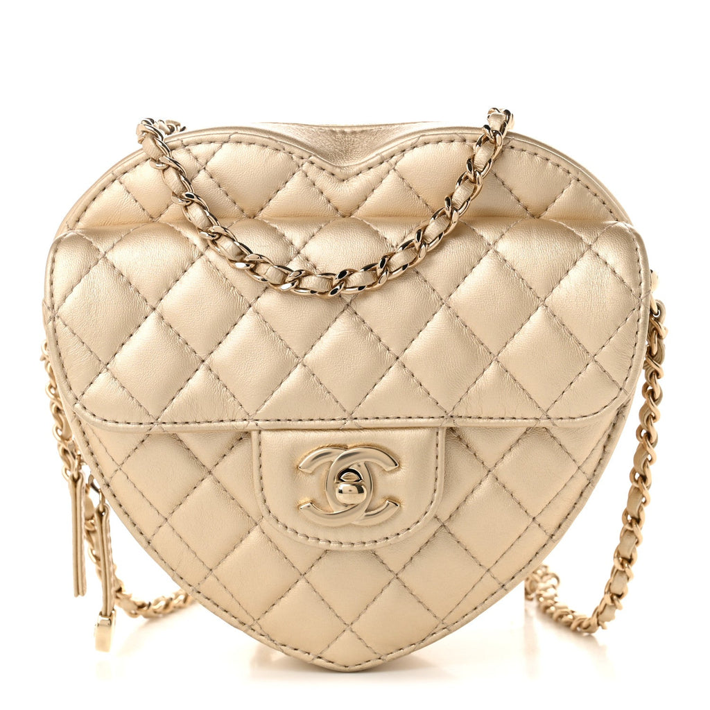 Metallic Lambskin Quilted CC In Love Heart Bag Gold
