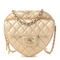 Metallic Lambskin Quilted CC In Love Heart Bag Gold