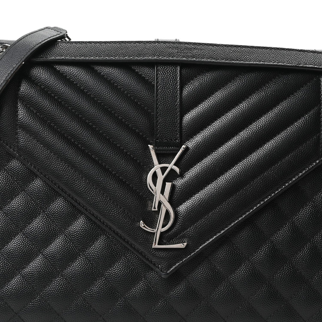 Grain De Poudre Textured Mixed Matelasse Large Triquilt Monogram Satchel Black