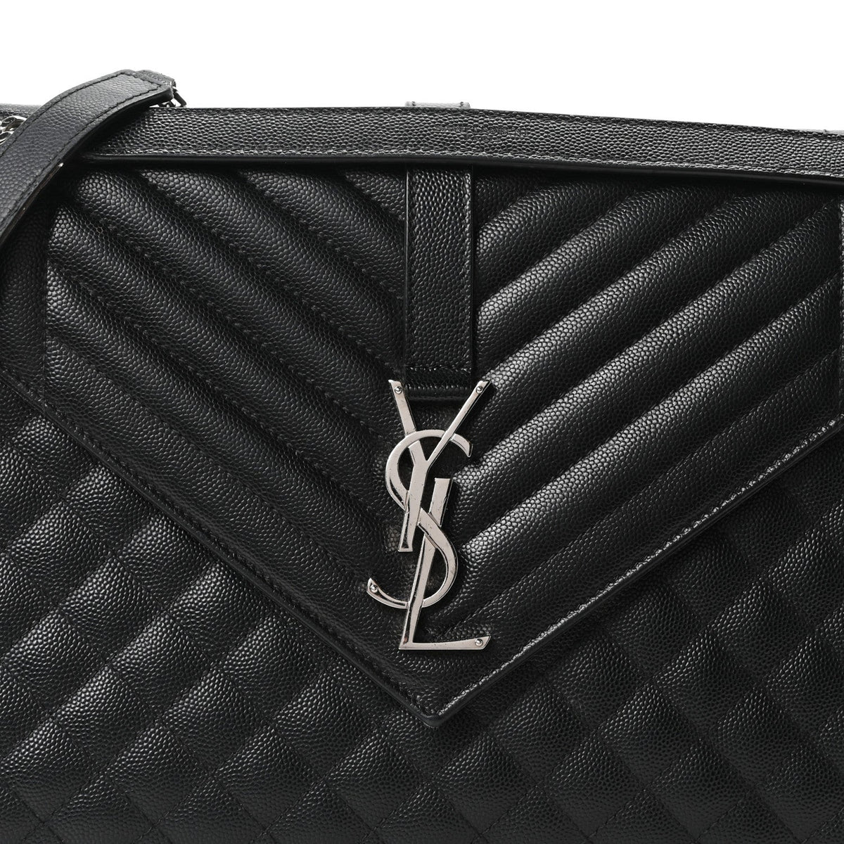 Grain De Poudre Textured Mixed Matelasse Large Triquilt Monogram Satchel Black