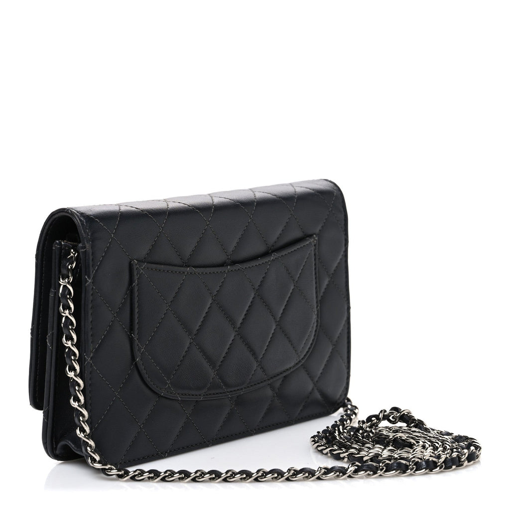 Lambskin Quilted Wallet On Chain WOC Black