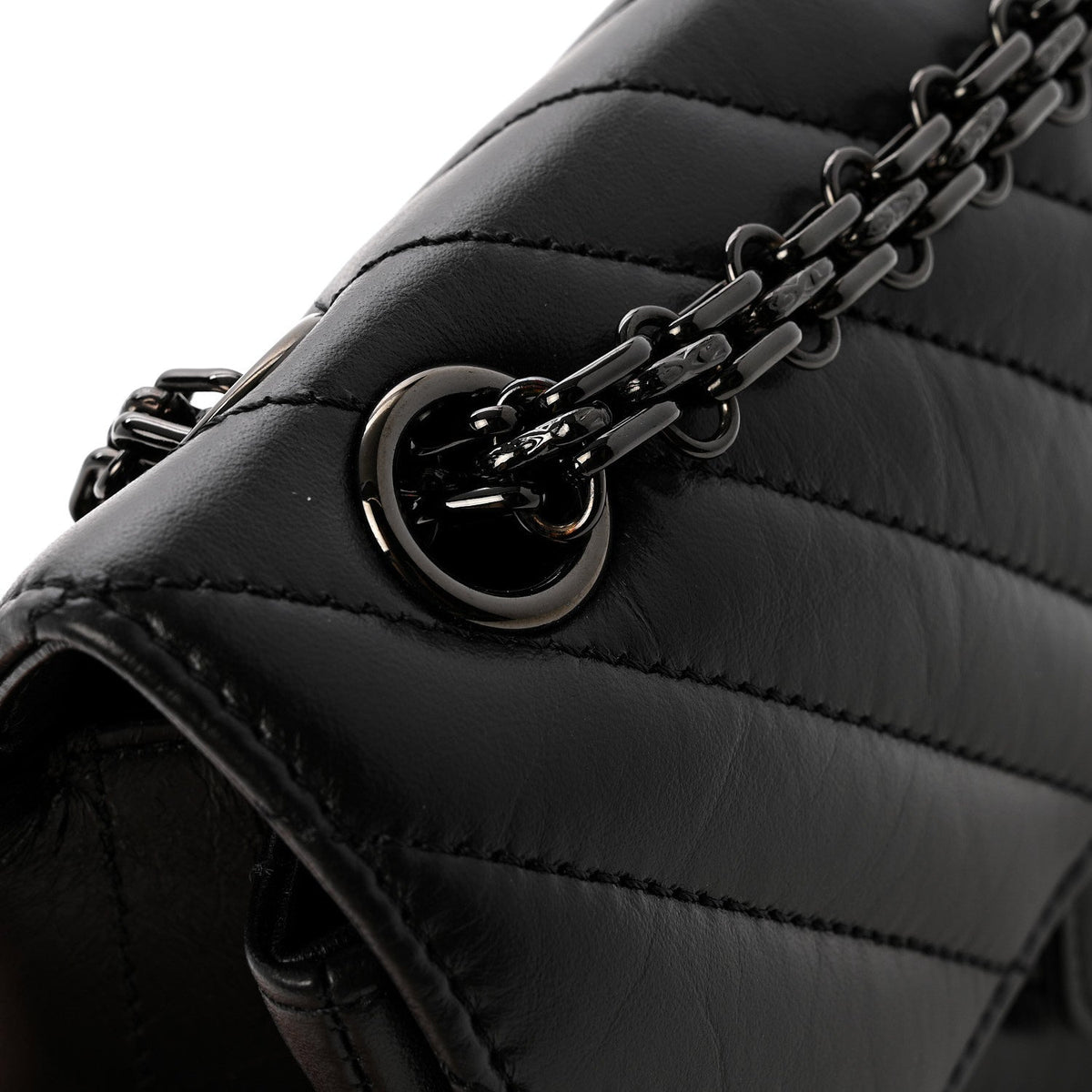 Aged Calfskin Chevron Quilted 2.55 Reissue Mini Flap So Black