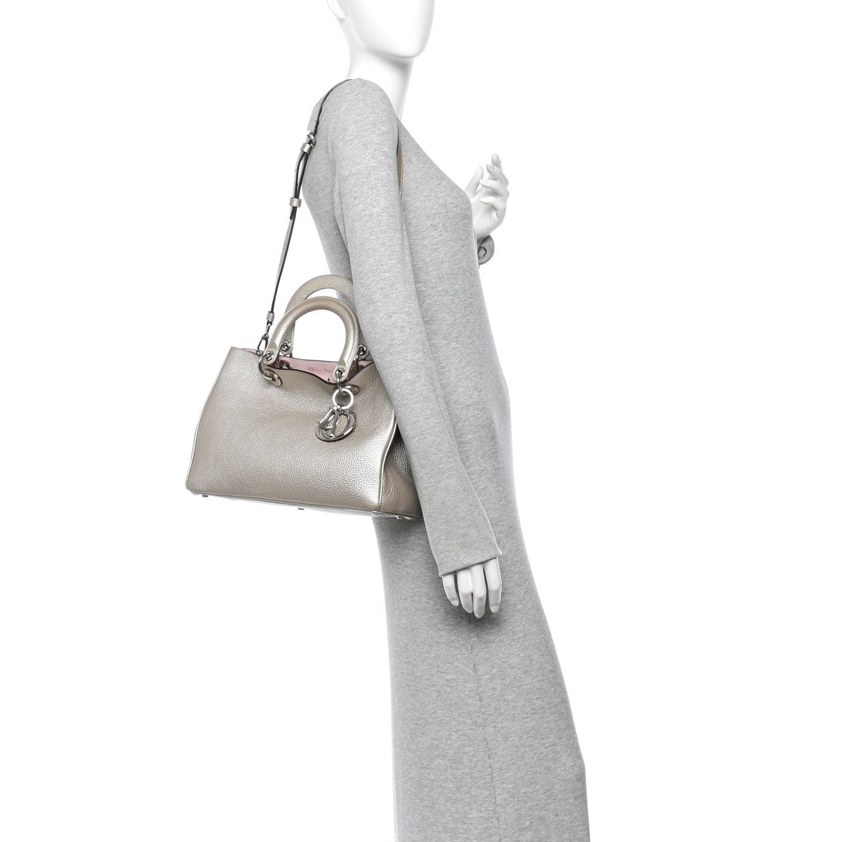 Metallic Bullcalf Medium Diorissimo Bag Champagne