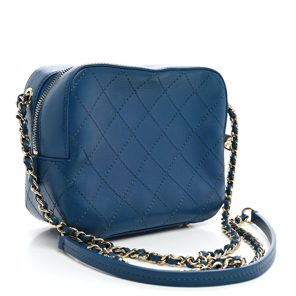 Calfskin Stitched Enamel CC Camera Case Bag Blue