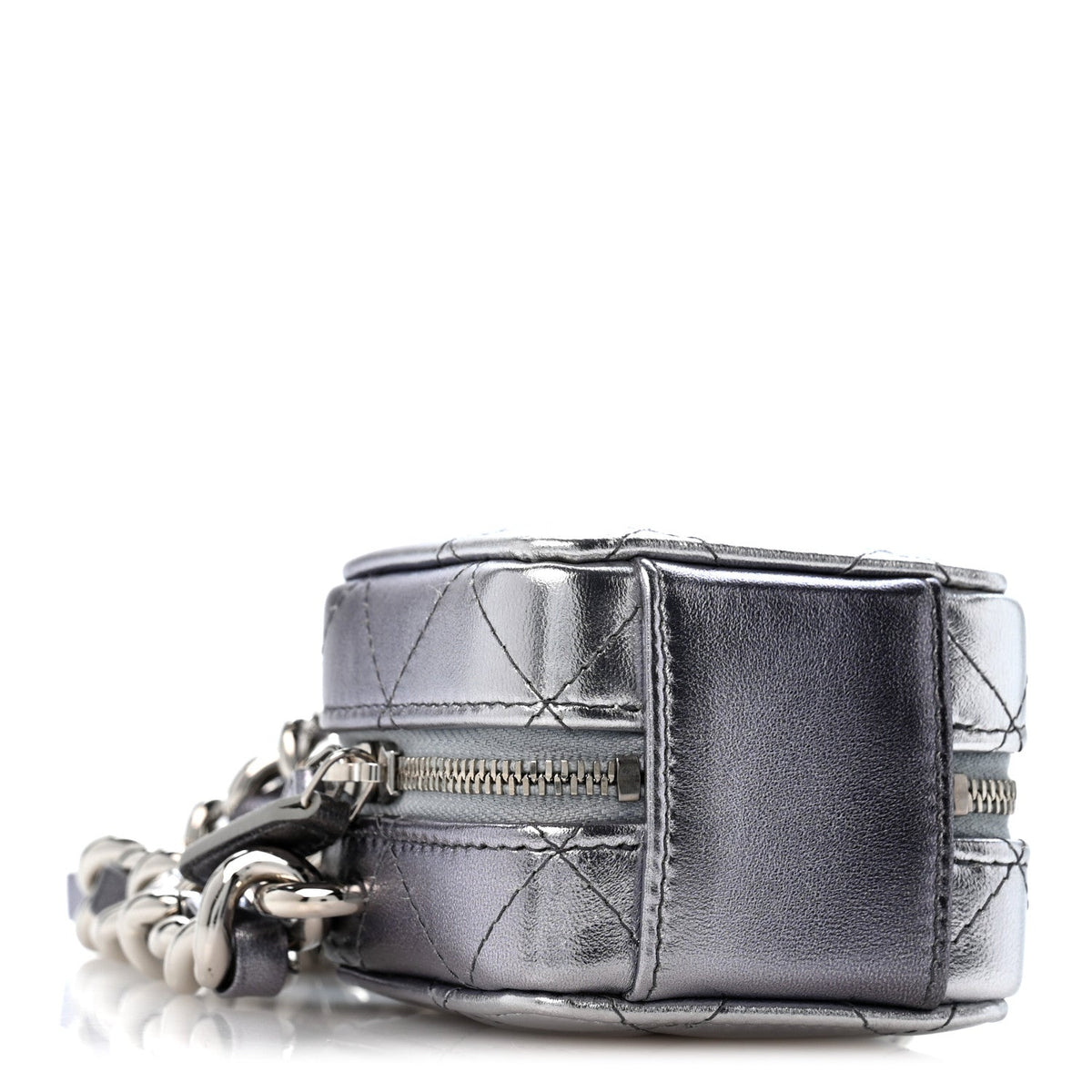 Gradient Metallic Lambskin Quilted Coco Punk Cube Clutch With Chain Silver Black