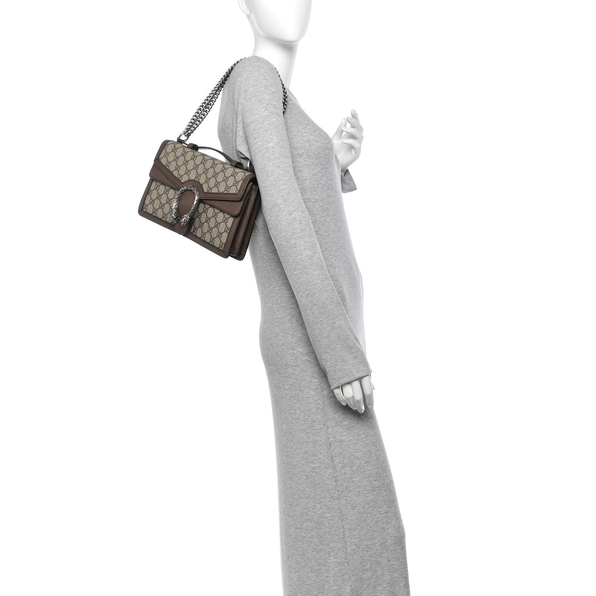 GG Supreme Monogram Textured Dollar Calfskin Top Handle Dionysus Shoulder Bag Beige Ebony New Acero