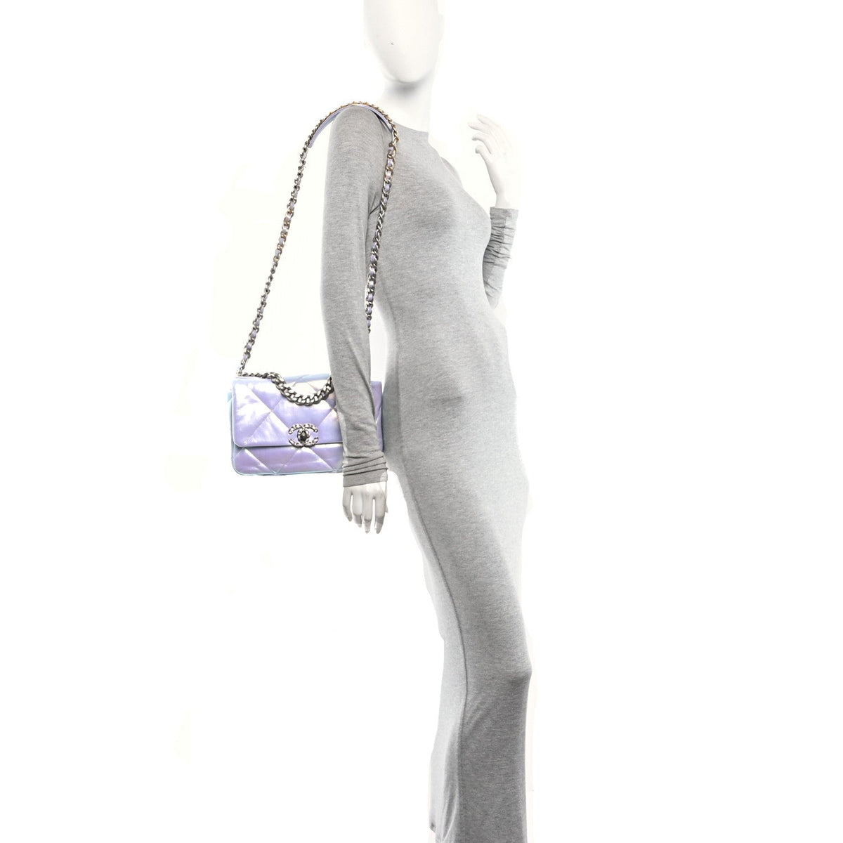 Iridescent Calfskin Quilted Medium Chanel 19 Flap Light Purple Blue
