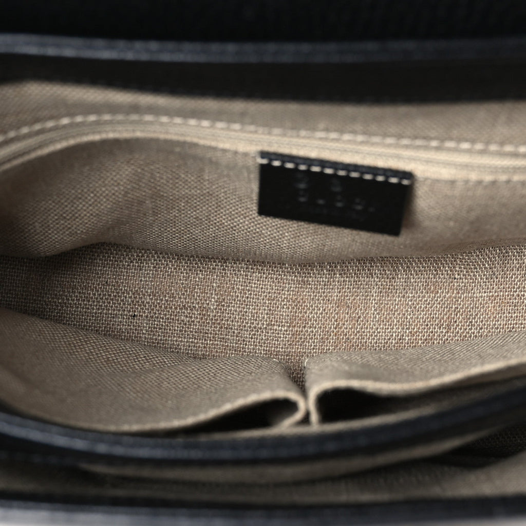 Dollar Calfskin Interlocking G Top Handle Shoulder Bag Black