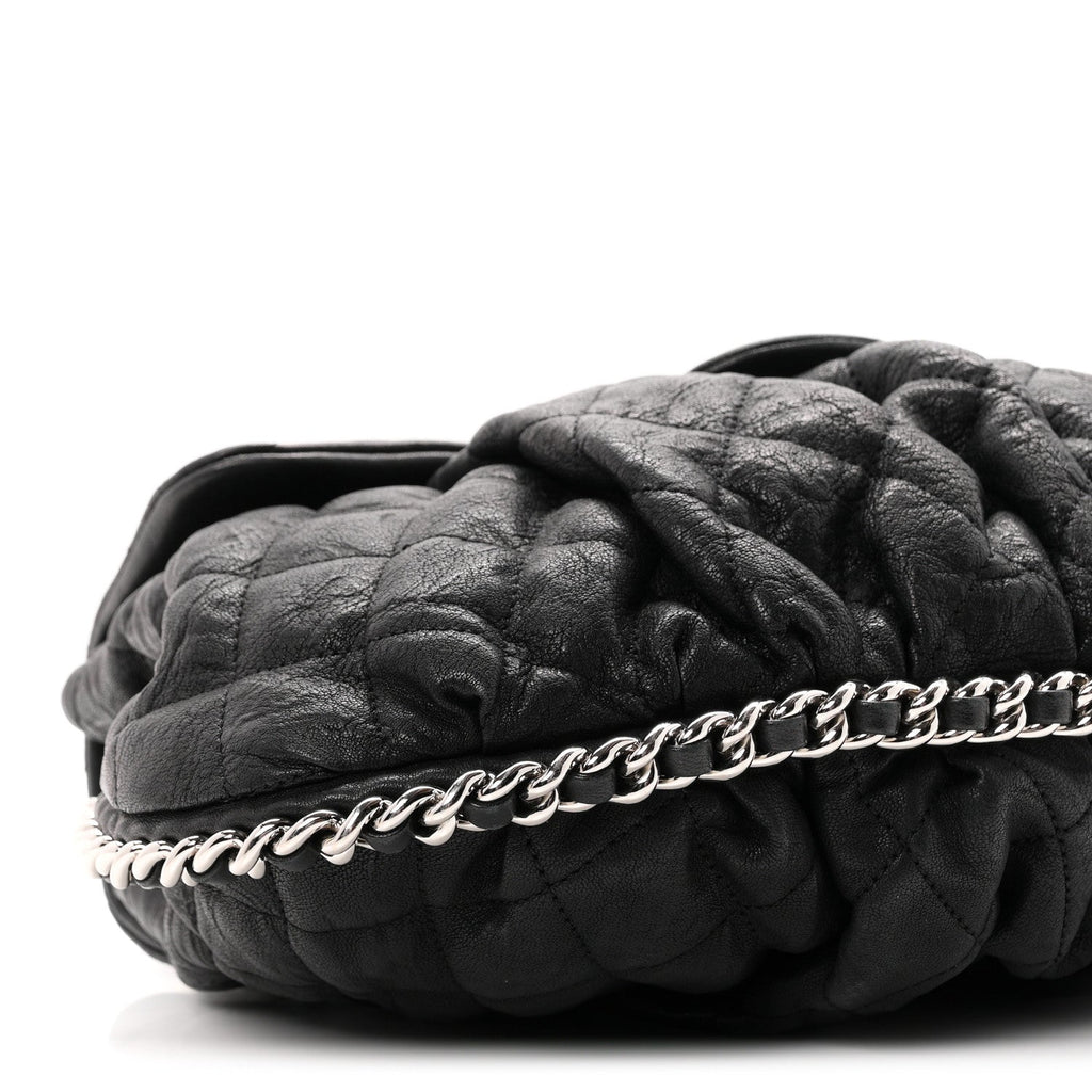 Washed Lambskin Quilted Medium Chain Around Messenger Black