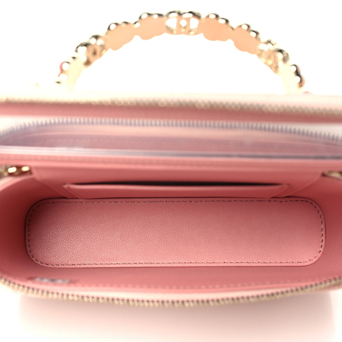 Lambskin Quilted Metal Enamel Flower Mini Top Handle Vanity Case With Chain Light Pink