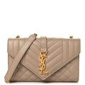 Grain De Poudre Textured Mixed Matelasse Triquilt Small Monogram Satchel Dark Beige