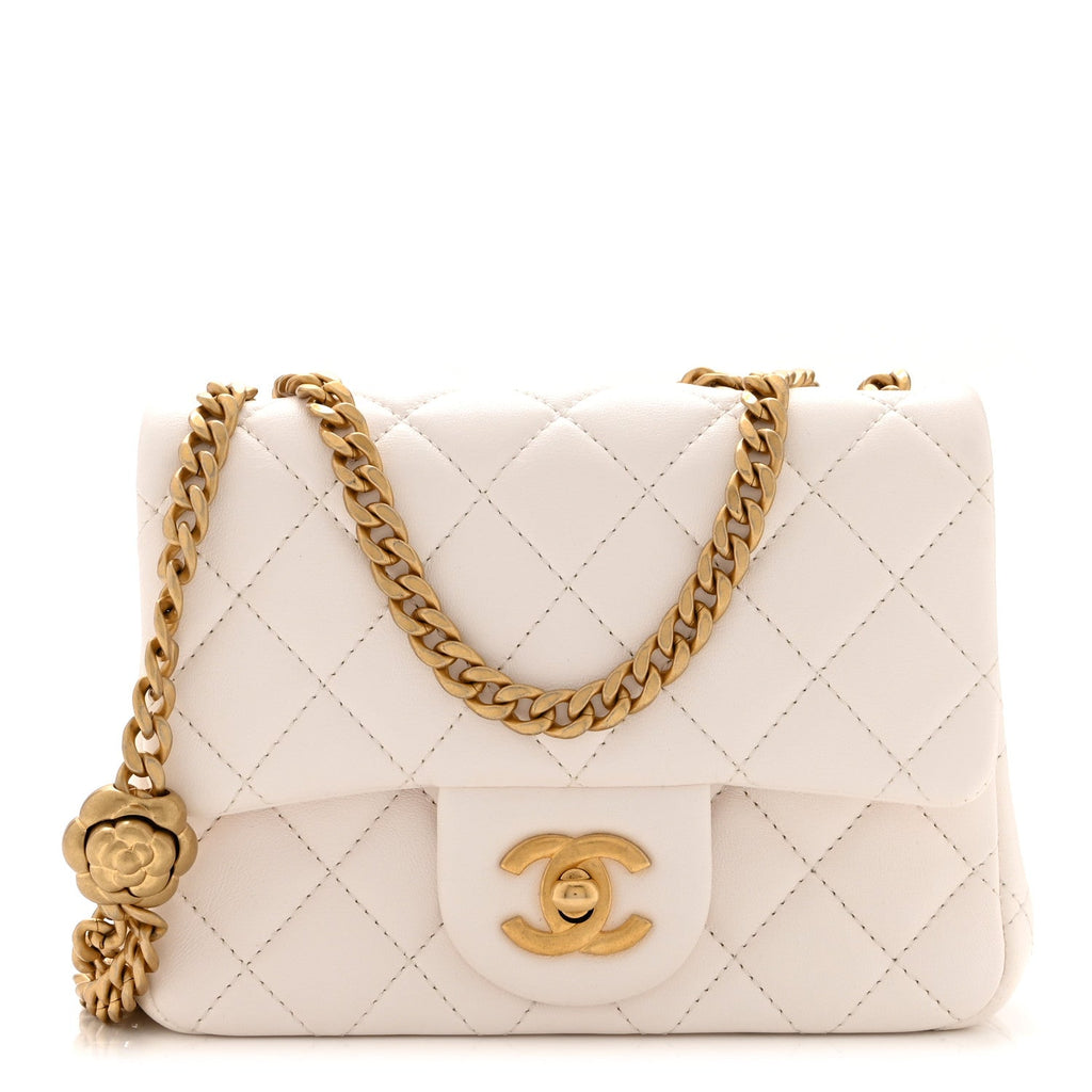 Lambskin Quilted Mini Sweet Camellia Flap White