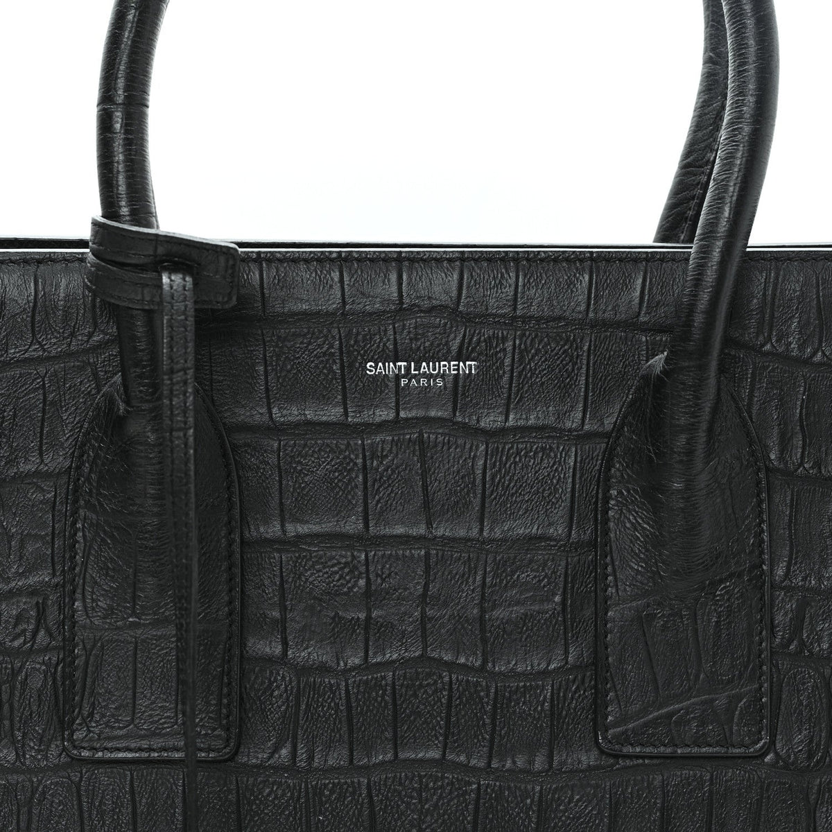 Calfskin Crocodile Embossed Large Sac De Jour Carryall Black