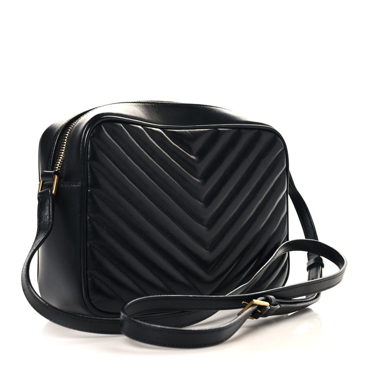 Patent Mixed Matelasse Triquilt Small Monogram Satchel Black