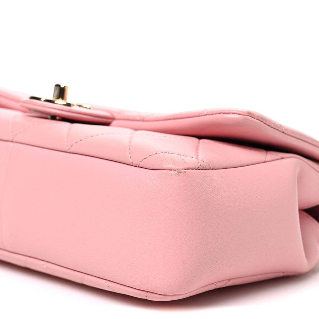Lambskin Quilted Resin Bi-Color Chain Flap Bag Pink