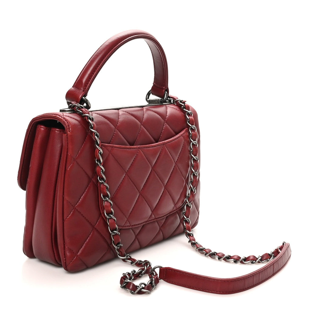 Lambskin Quilted Small Trendy CC Flap Dual Handle Bag Burgundy