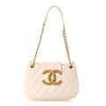 Lambskin Quilted Giant CC Shoulder Bag White