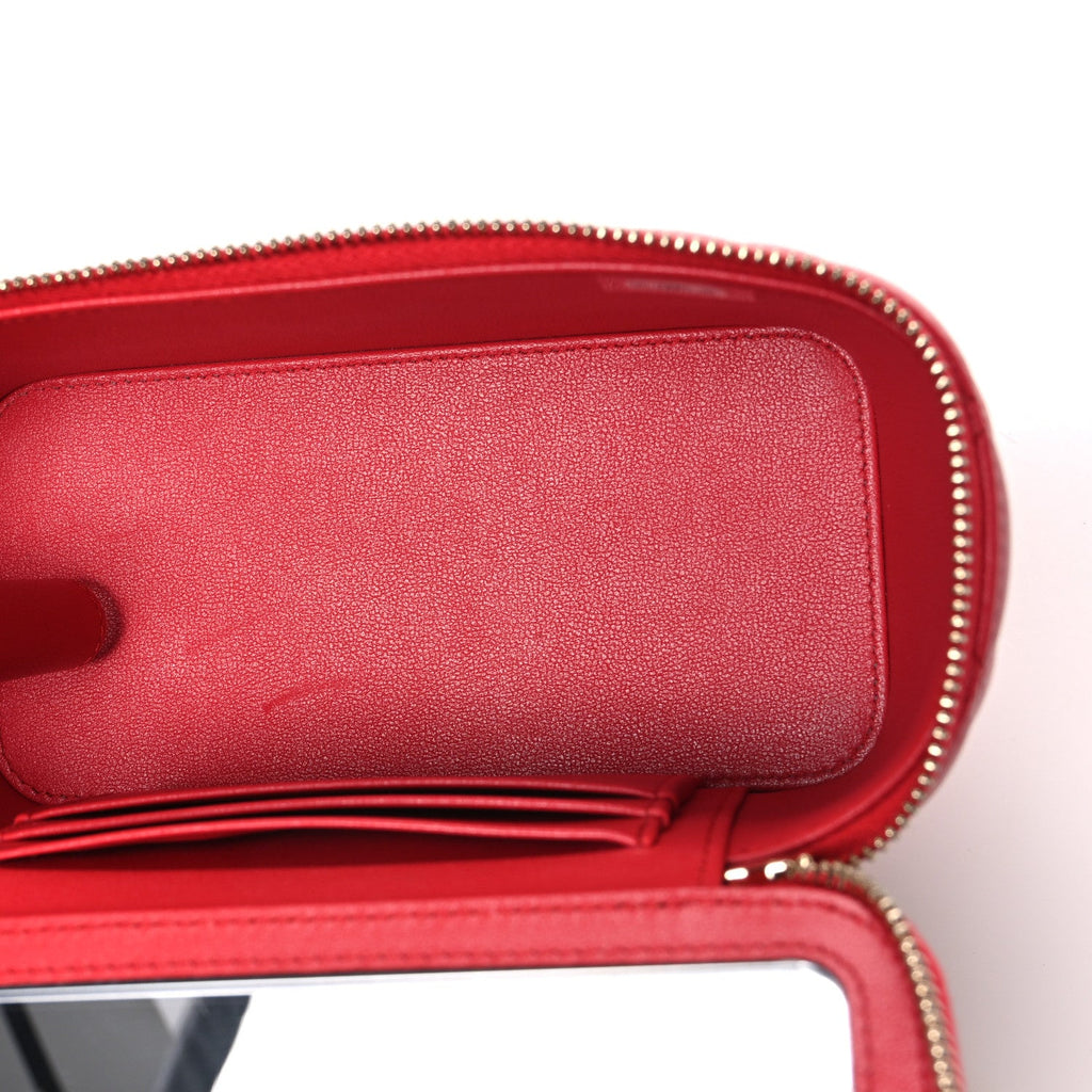Caviar Quilted Sweetheart Vanity Case Dark Red