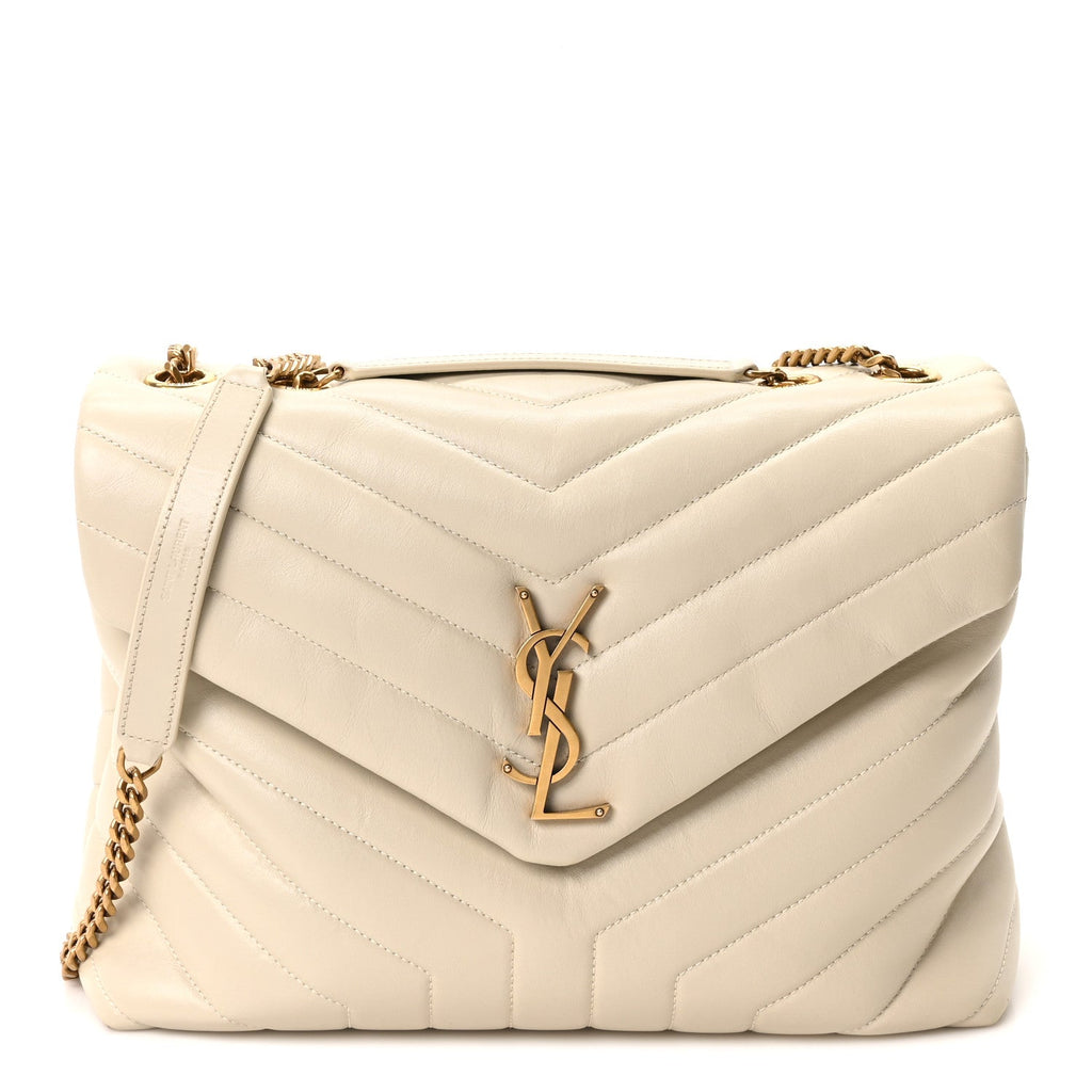 Calfskin Y Quilted Monogram Medium Loulou Chain Satchel Crema Soft