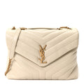 Calfskin Y Quilted Monogram Medium Loulou Chain Satchel Crema Soft