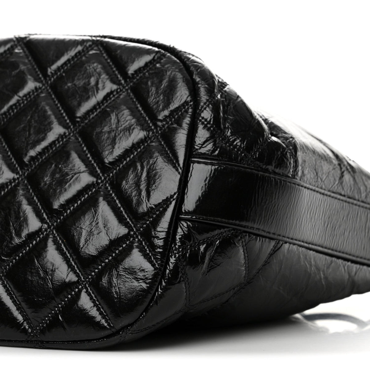 Shiny Aged Calfskin CC Chain Drawstring Bag Black