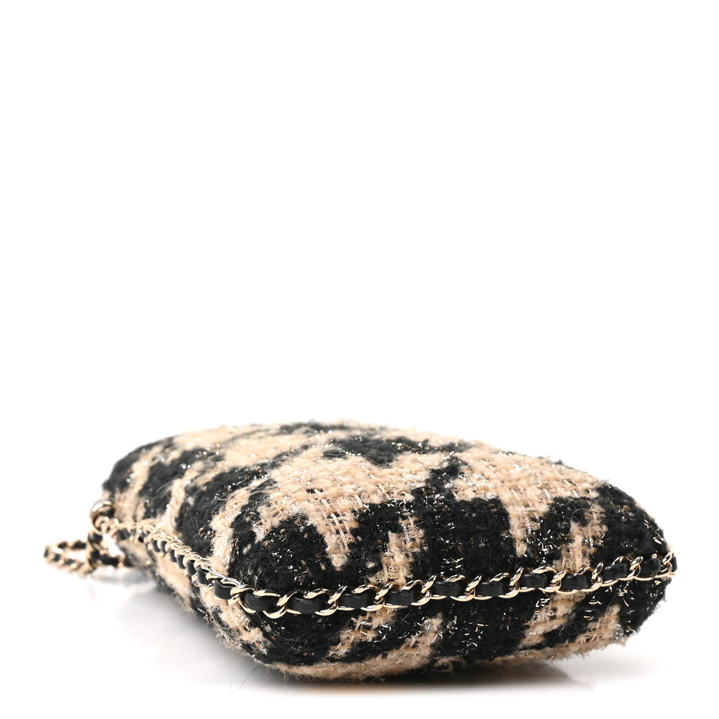 Tweed Chain Around Phone Holder Beige Black