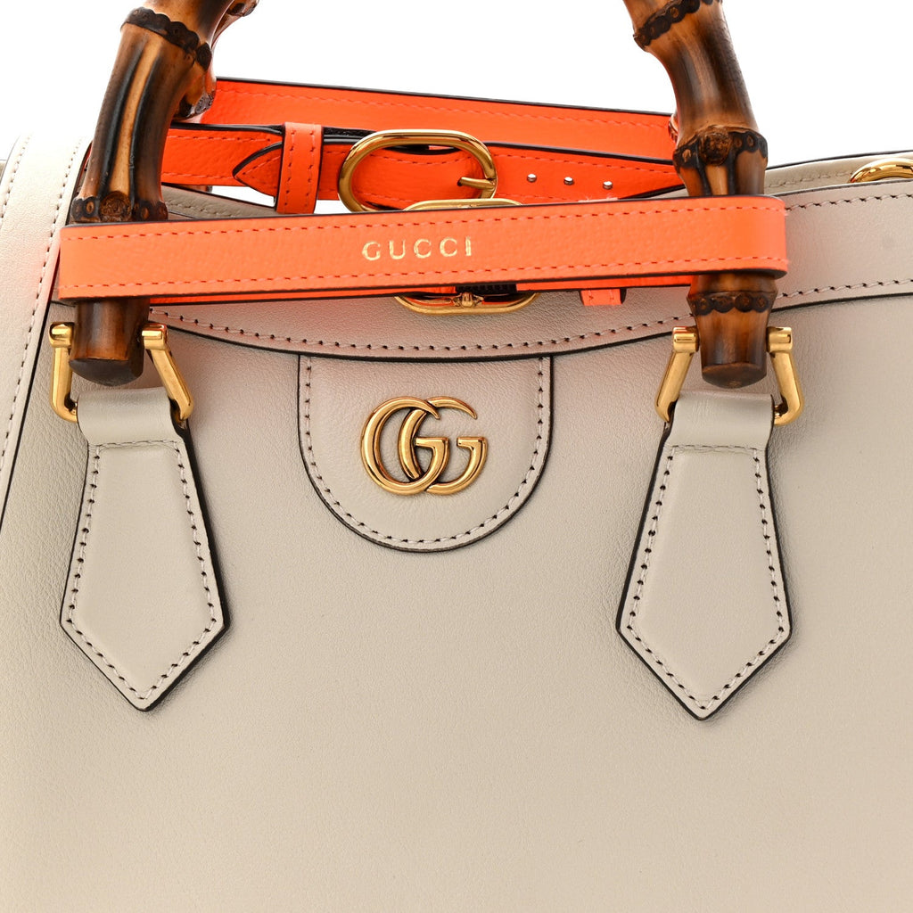 Wonka Grain Calfskin Small Diana Tote Bag Mystic White Orange Fluo