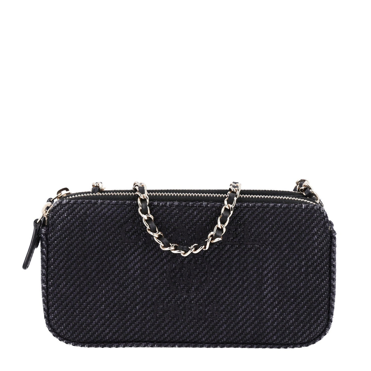 Lurex Straw Small Deauville Clutch With Chain Black