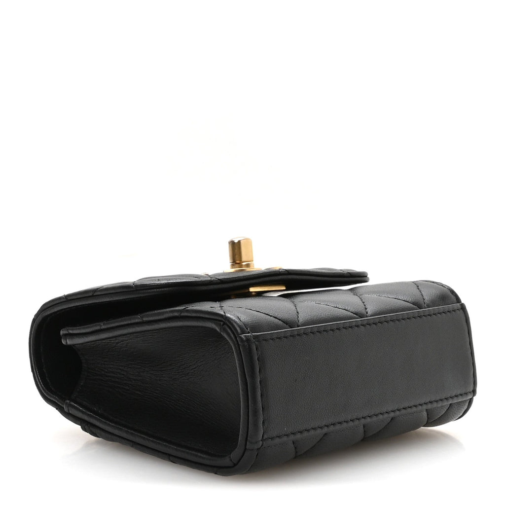 Lambskin Quilted Le Lion CC Chain Wallet Black